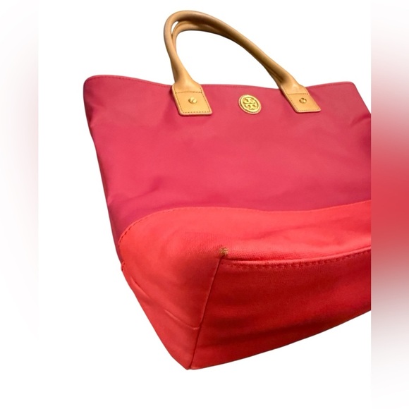 Tory Burch JAYDEN Dipped Canvas Leather Tote Medium Bag Red Auburn Carmine - Picture 8 of 10